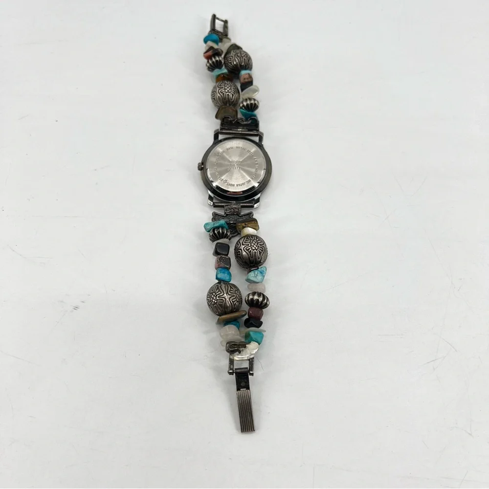 VTG 90s‎ Gitano Vintage Southwest Boho Stainless Bracelet Watch Silver Turquoise